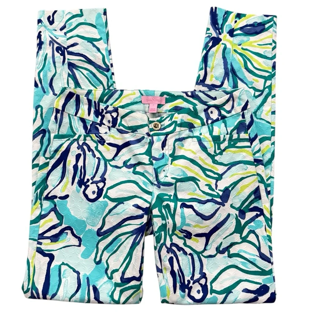 Lilly Pulitzer Kelly Skinny Ankle Pants Pool Blue Stay Cool Size 0